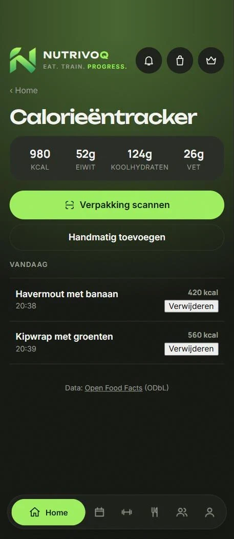 Scherm uit de app: calorieëntracker