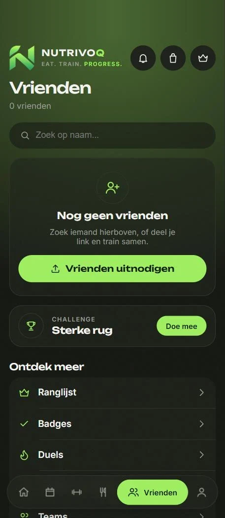 Scherm uit de app: vrienden en challenges