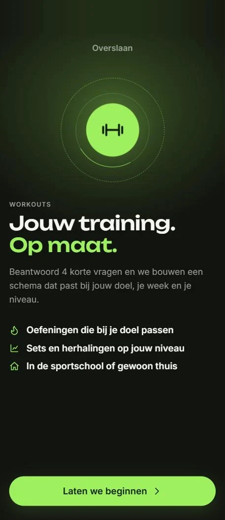 Scherm uit de app: workouts